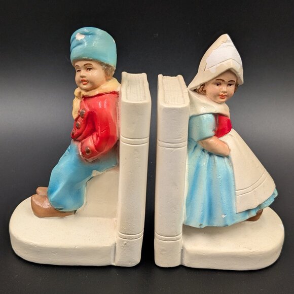 Vintage Chalkware Dutch Boy & Girl Bookend - Terratex Made in Ireland - Picture 2 of 8